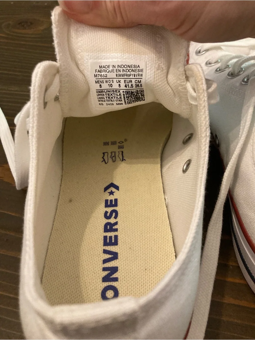 Classic Ivory Converse Canvas Sneakers with Red and Blue Trim - Picture 4 of 6